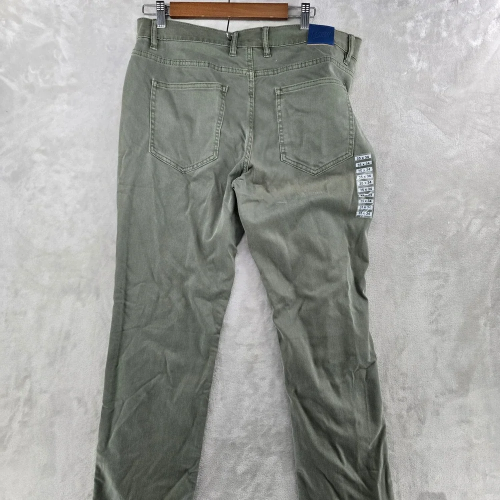 Mugsy Hydes Pants Mens 35x34 Olive Green FLX8NHG Stretch Chino Slim Straight**